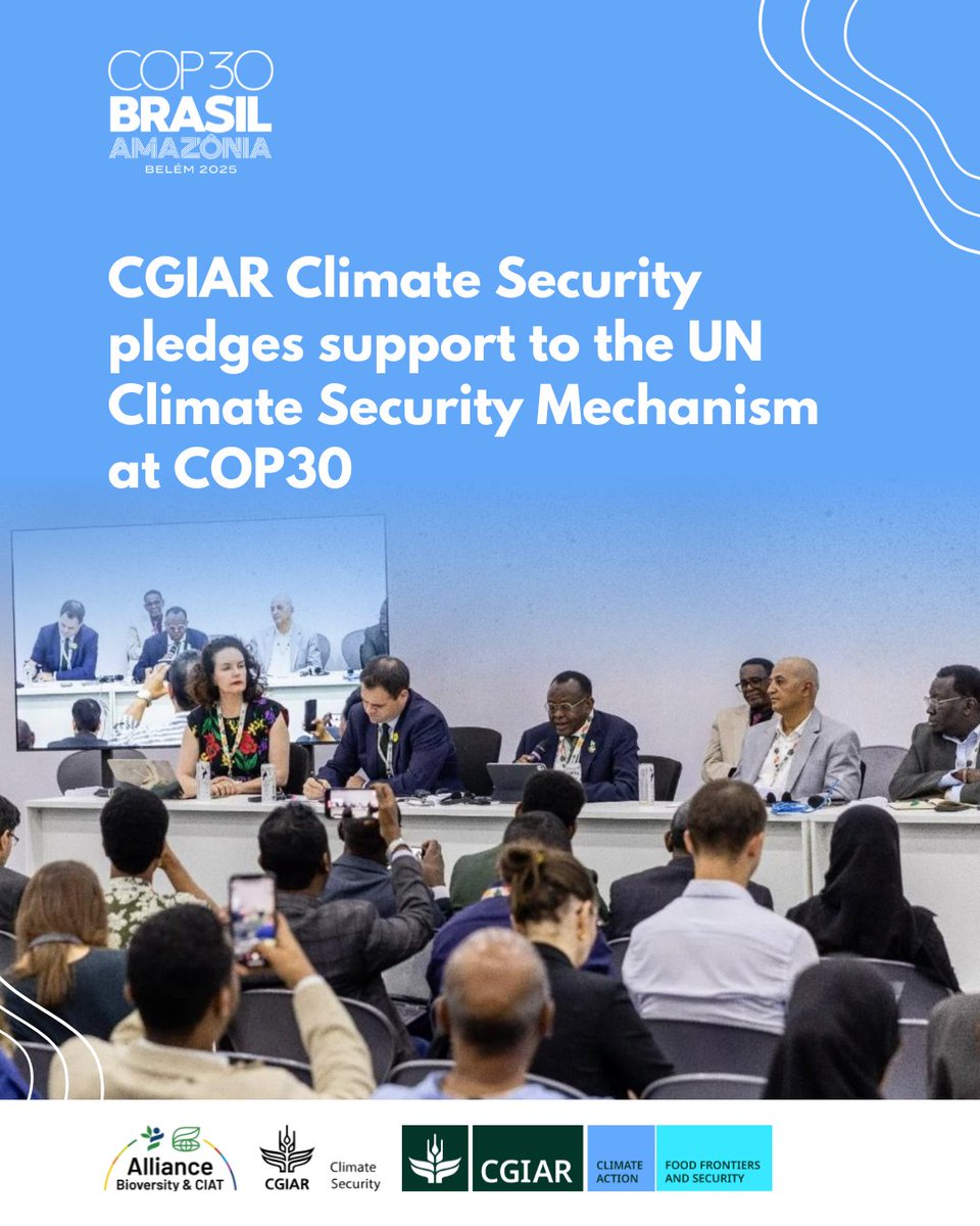 CGIARclimate's tweet image. .@CGIAR Climate Securirty is deepening its operational alignment with the UN Climate Security Mechanism, linking our Observatory + science programs directly to the CSM toolbox and strengthening global data and analysis work. 

⏩ More here: on.cgiar.org/43ChI3h #COP30