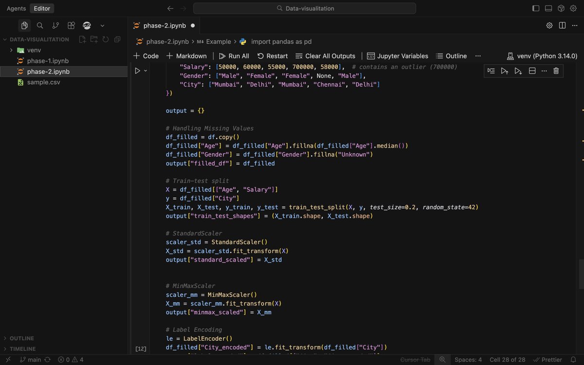 dev_sagar_7's tweet photo. Today I completed one of the most important parts of AIML which is data preprocessing.

I worked on handling missing values scaling encoding outlier detection train test split and basic pipeline building.

It feels great to understand how much clean data improves the model. https://t.co/xbXQ6JnrVz
