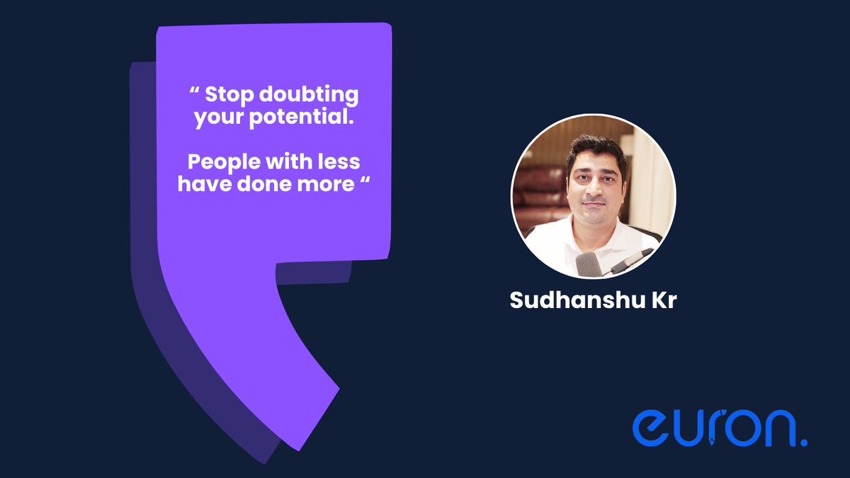 09sudhanshukuma's tweet image. Stop doubting your potential
Greatness isn’t about what you have, but what you do with it. 
Many have achieved extraordinary things starting with less. Believe in yourself and unlock your true power. 

#BelieveInYourself #PotentialUnleashed 

Learn at : euron.one