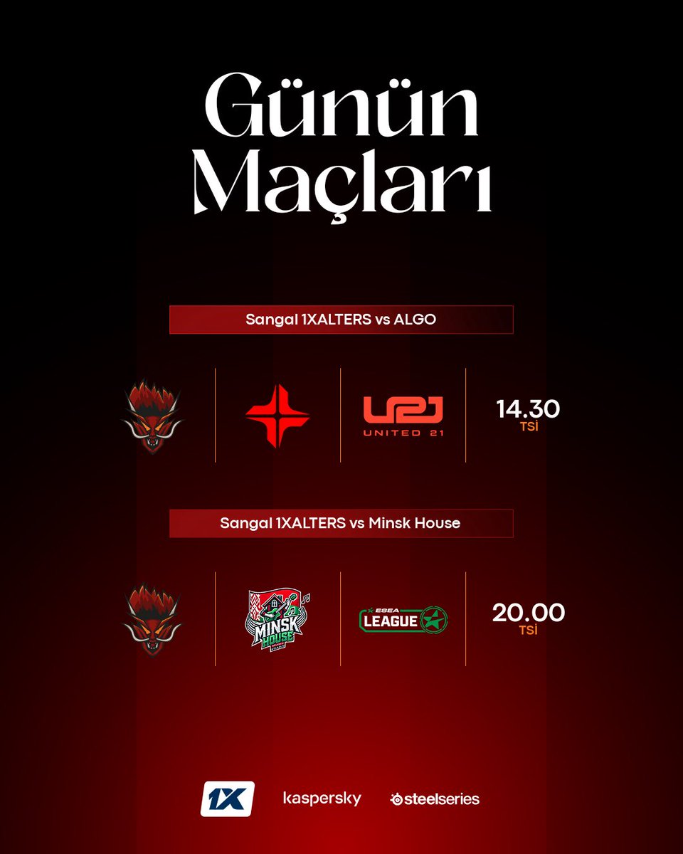 sangalgg's tweet image. Efendime söyliyim bizim çocuklar bugün epey bi yoğun

🎯 United21 S41
🆚 @ALGO_esports
🕝 14.30 TSİ

🎯 ESEA Main S55
🆚 Minsk House
🕗 20.00 TSİ