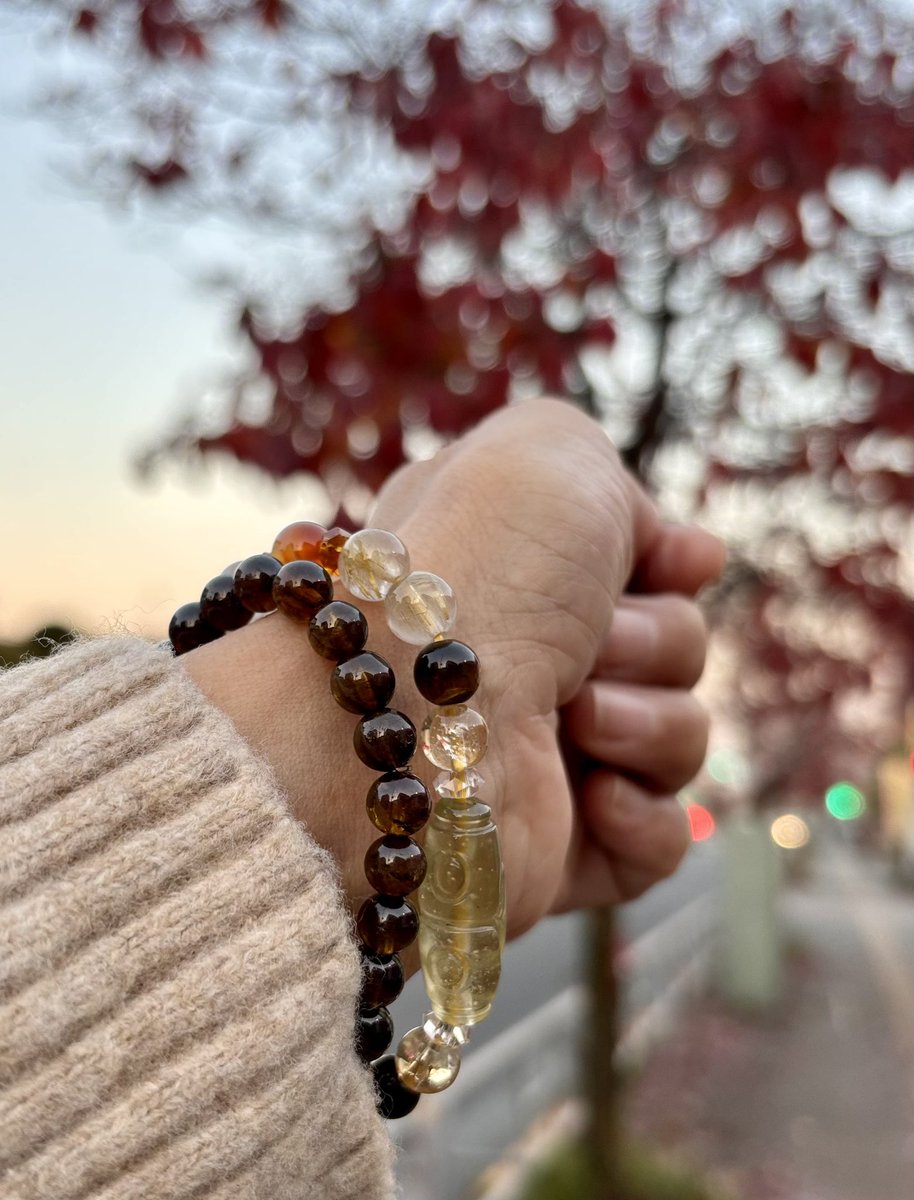 高品質リビアングラス入り♡トルマリン＆ルチルデザインブレス 今日のブレスレット 秋らしい茶色のトルマリン、ドラバイトに ・誕生石