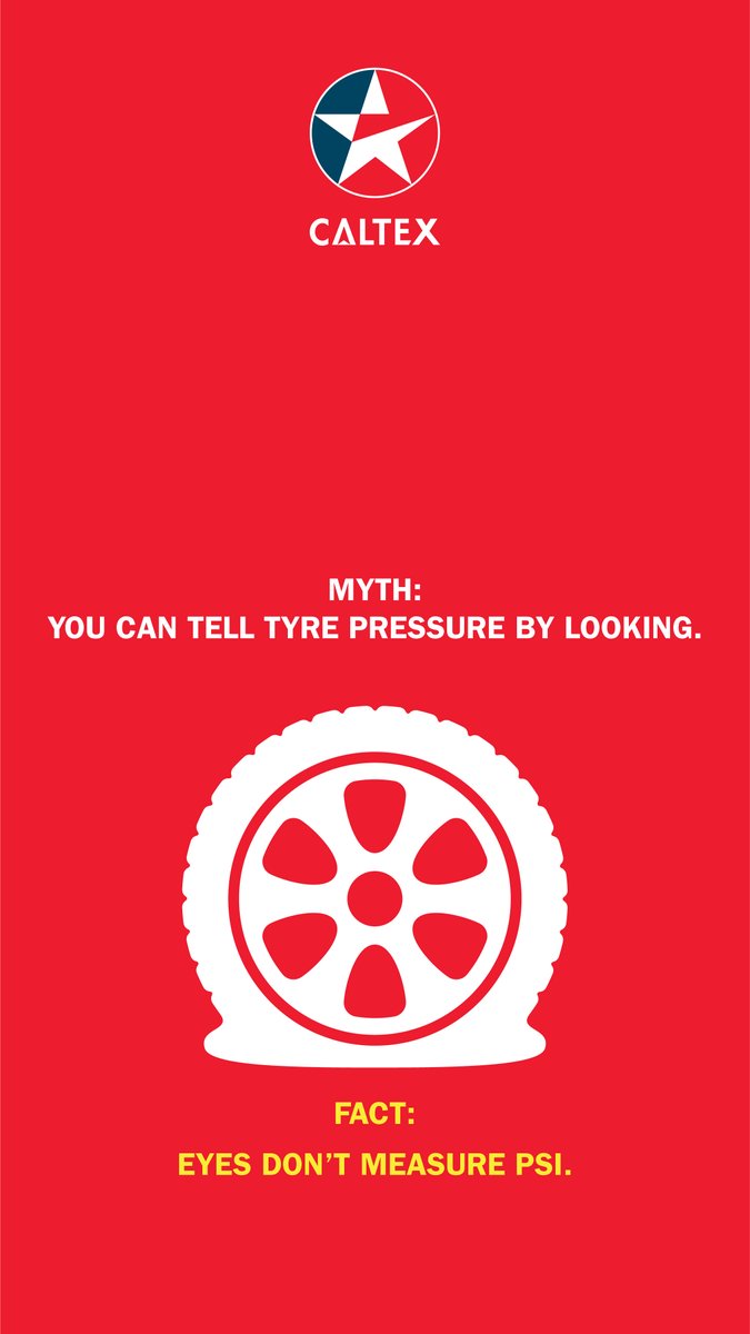 CaltexEA's tweet photo. Under- or over-inflated tyres don’t always appear flat, but they can increase fuel consumption, reduce grip, and wear out more quickly.

Check your PSI regularly, your tyres (and your future self) will thank you. https://t.co/1wgDYPaWfC