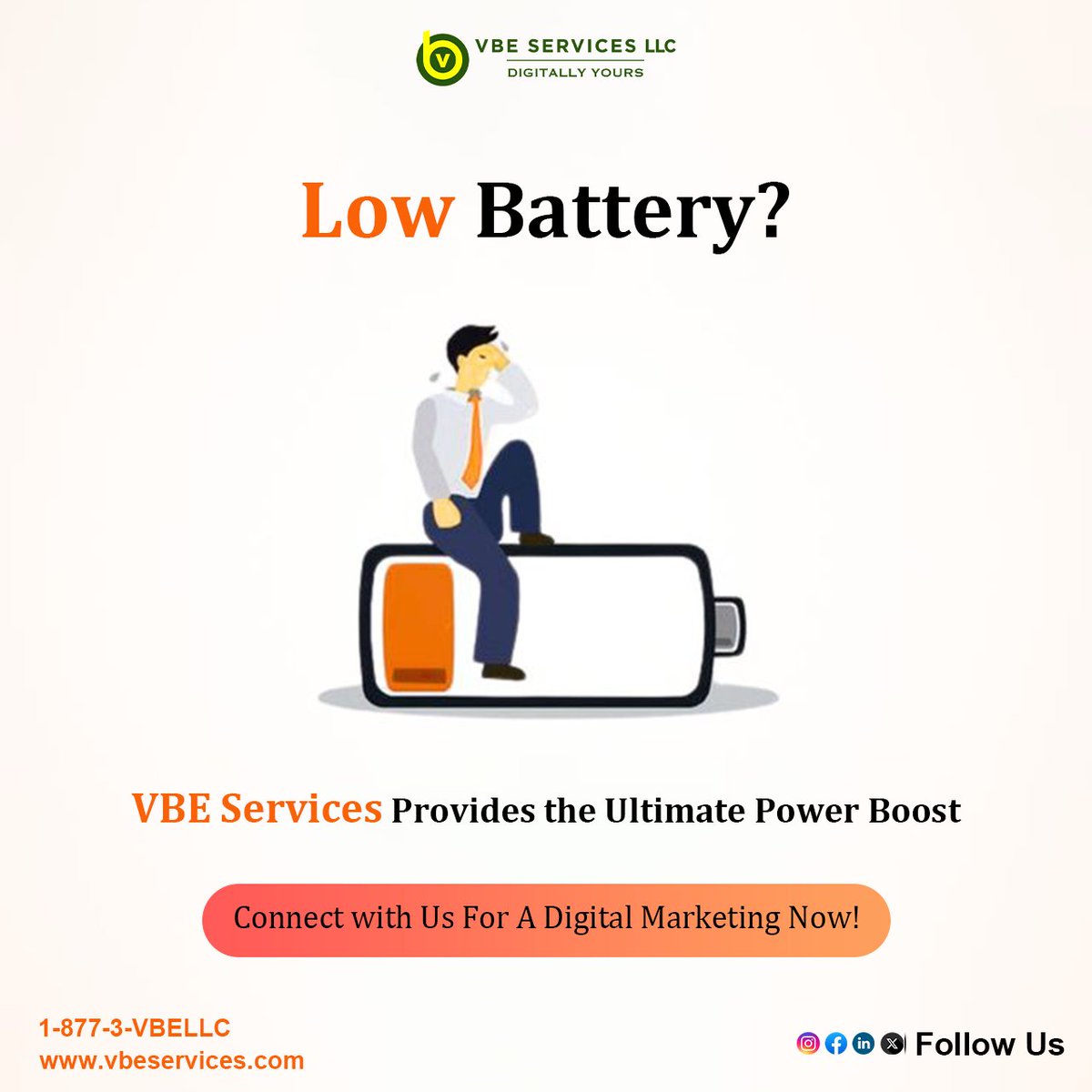 Vbeservice's tweet photo. Low Battery?
Give your brand the ultimate power boost with VBE Services.
Connect with us for digital marketing solutions today!
#VBEServices #DigitalMarketing #PowerBoost #BrandGrowth #MarketingSolutions #OnlineSuccess #BusinessGrowth #MarketingExperts #DigitalStrategy https://t.co/pIi06xQGn9