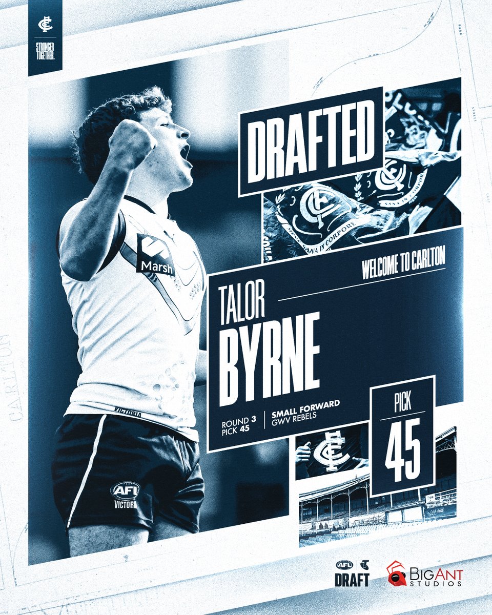 CarltonFC's tweet photo. Byrne baby, Byrne 🔥

Talor-made in Navy Blue! Welcome our newest recruit, Bluebaggers: https://t.co/MbknCTaE0e #AFLDraft https://t.co/6nJFQG0tP1