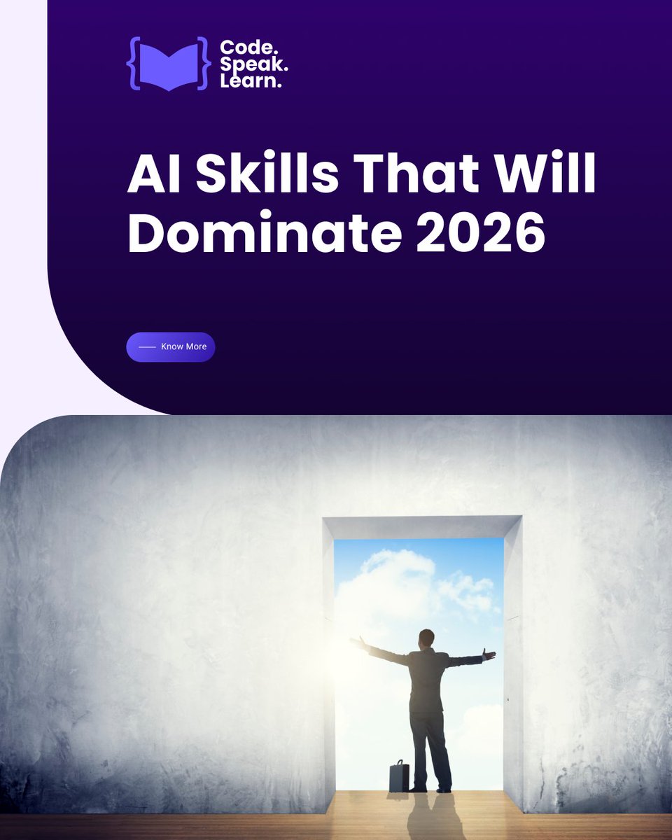 CodeSpeakLearn's tweet image. The future belongs to those who get AI.
Top skills for 2026: Prompt Engineering, Data Analytics, ML Models &amp;amp; AI Automation.
Start building them now 🚀
Explore: codespeaklearn.com
#AI #DataScience #MachineLearning #FutureSkills #CareerGrowth #TechEducation #CodeSpeakLearn