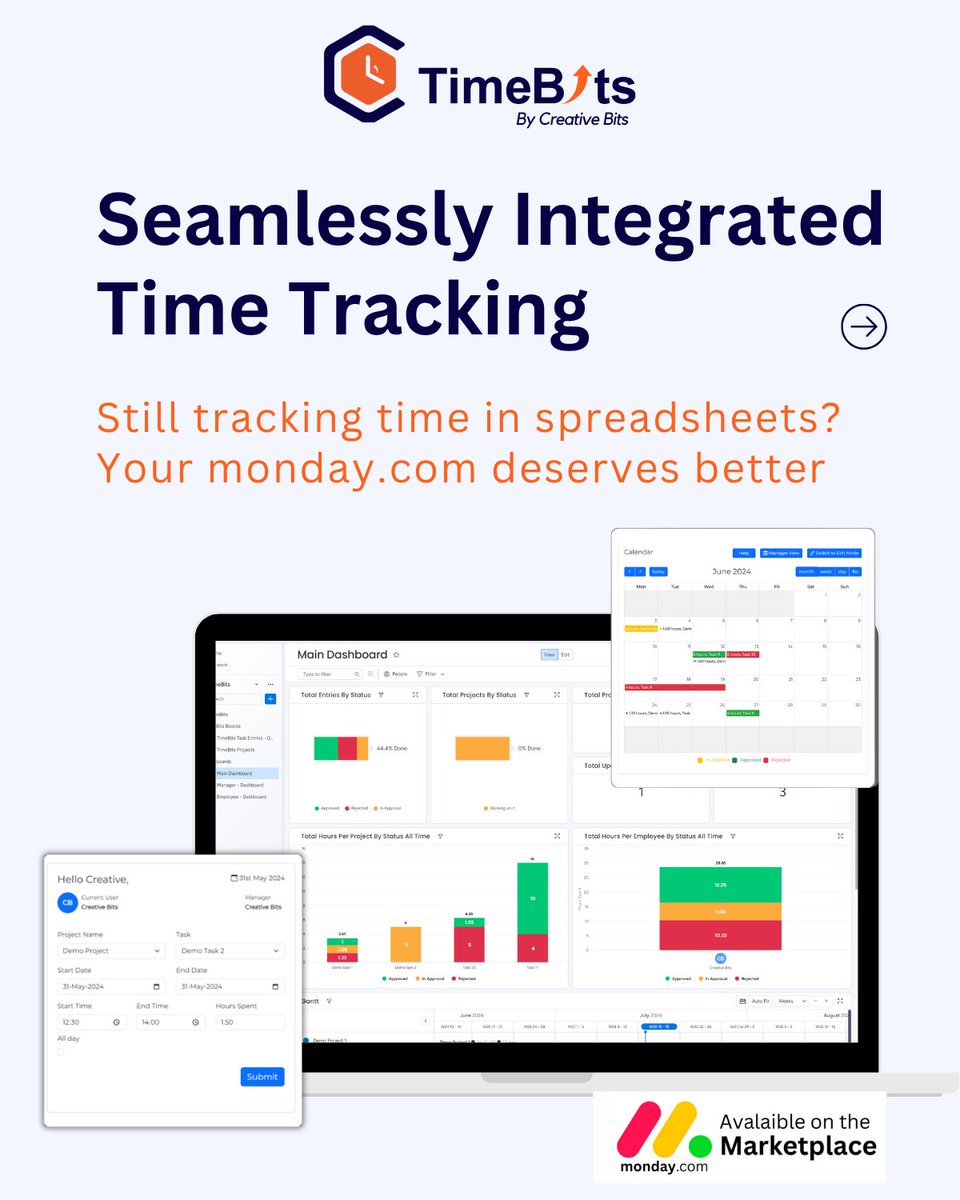 CreativeBits_us's tweet image. ⏱️ Time tracking shouldn&apos;t be a time waster.

TimeBits = native time tracking in @mondaydotcom 

✅ No app switching
✅ No manual exports
✅ Track where you work

 Get started: monday.com/marketplace/li…

#TimeTracking #MondayDotCom #TimeBits #CreativeBits