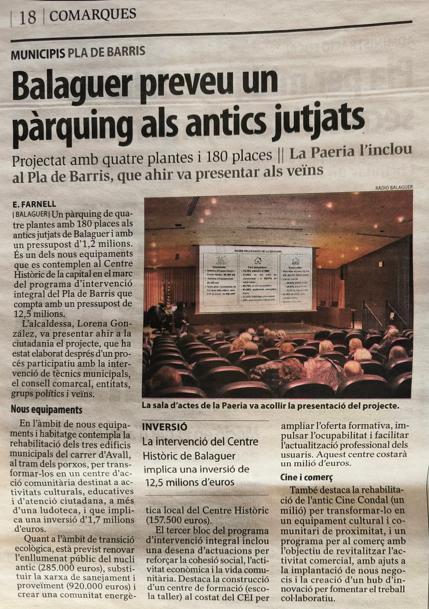 Enhorabona, <a href="/ciutatbalaguer/">Paeria de Balaguer</a>. Presenteu un Pla de Barris que teòricament és crucial pel futur del barri, i el titular és el puto pàrquing. Dic jo que si dos diaris destaquen el mateix és perquè hi ha una nota de premsa darrera...

Per cert, els cascos són pel cap. CENTRE HISTÒRIC.