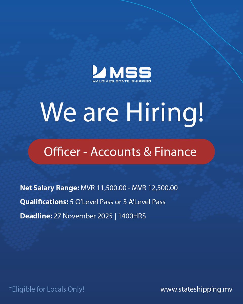 Join our team and be a vital part of  an innovative community thriving on excellence and productivity!
Apply now! ⛴️

gazette.gov.mv/iulaan/368631