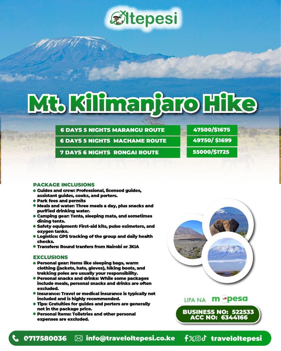 Trek Kili, Then Roam the Serengeti,Lake Manyara, Ngorongoro, Tarangire and Amboseli .Howabout that?

Reach out!
traveloltepesi.co.ke/tour/mt-kilima…

#hiking  #mountains Phase1 The president Nicki Minaj Riggy G Misti Epstein Nigerians Ronaldo Perth Trump Putin Ukraine Safari Tanzania Kenya