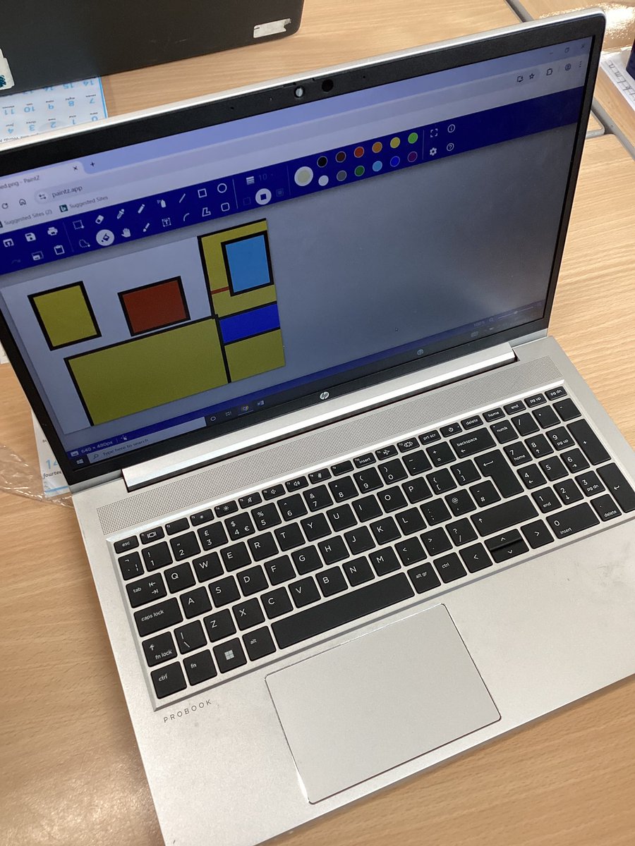 IntakeSchool's tweet image. Y1 have used the line tools and shape tools to create a piece of artwork inspired by artist Piet Mondrian. This fits in well with out maths shape topic too. #computingatintakeschool #mathsatintakeschool