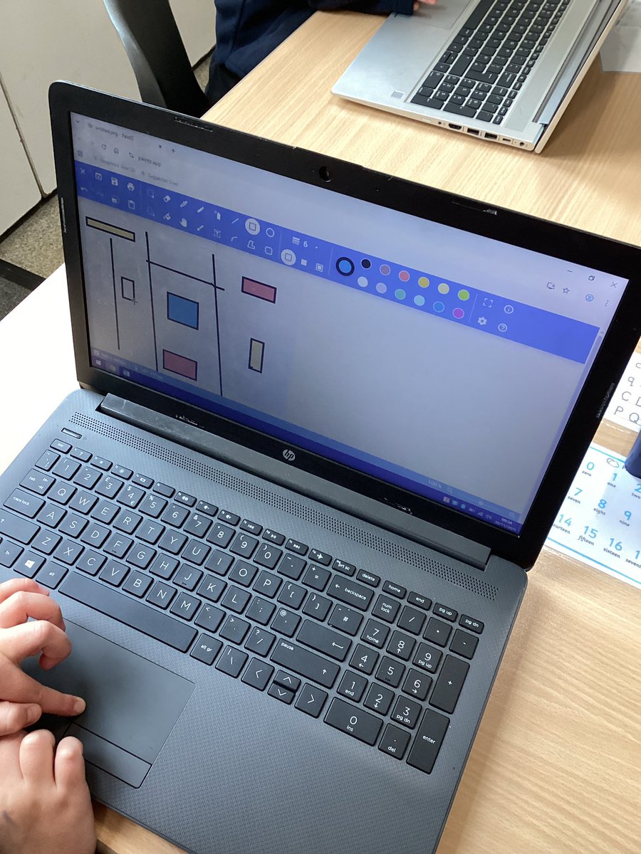 IntakeSchool's tweet image. Y1 have used the line tools and shape tools to create a piece of artwork inspired by artist Piet Mondrian. This fits in well with out maths shape topic too. #computingatintakeschool #mathsatintakeschool