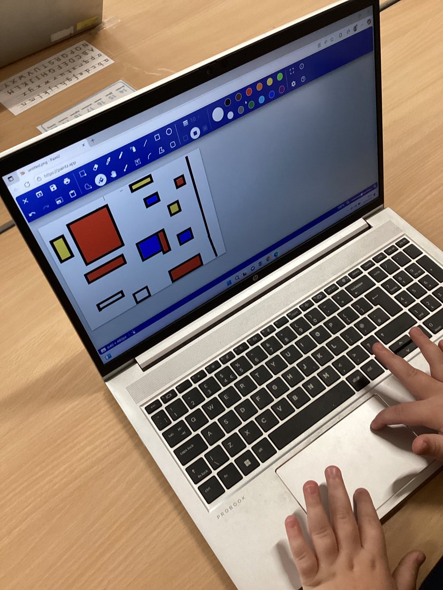 IntakeSchool's tweet image. Y1 have used the line tools and shape tools to create a piece of artwork inspired by artist Piet Mondrian. This fits in well with out maths shape topic too. #computingatintakeschool #mathsatintakeschool