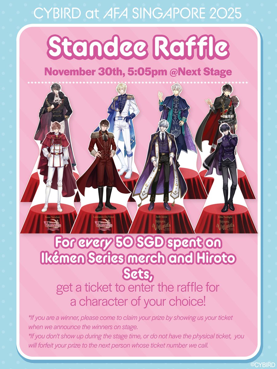 🇸🇬How to enjoy AFA Singapore🇸🇬

👋Join a Meet &amp; Greet with Hiroto <a href="/hiroto_cos/">倉増ひろと(Hiroto Kuramasu)</a> 
😍Get pinned to the wall like an otome heroine!
🧍‍♂️Win a life size standee!

See you soon🍀

📍11/28-30
CYBIRD Booth B12
Suntec Convention &amp; Exhibition Centre
Singapore

#AFASG25
#cybird
<a href="/animefestasia/">Anime Festival Asia (AFA)</a>