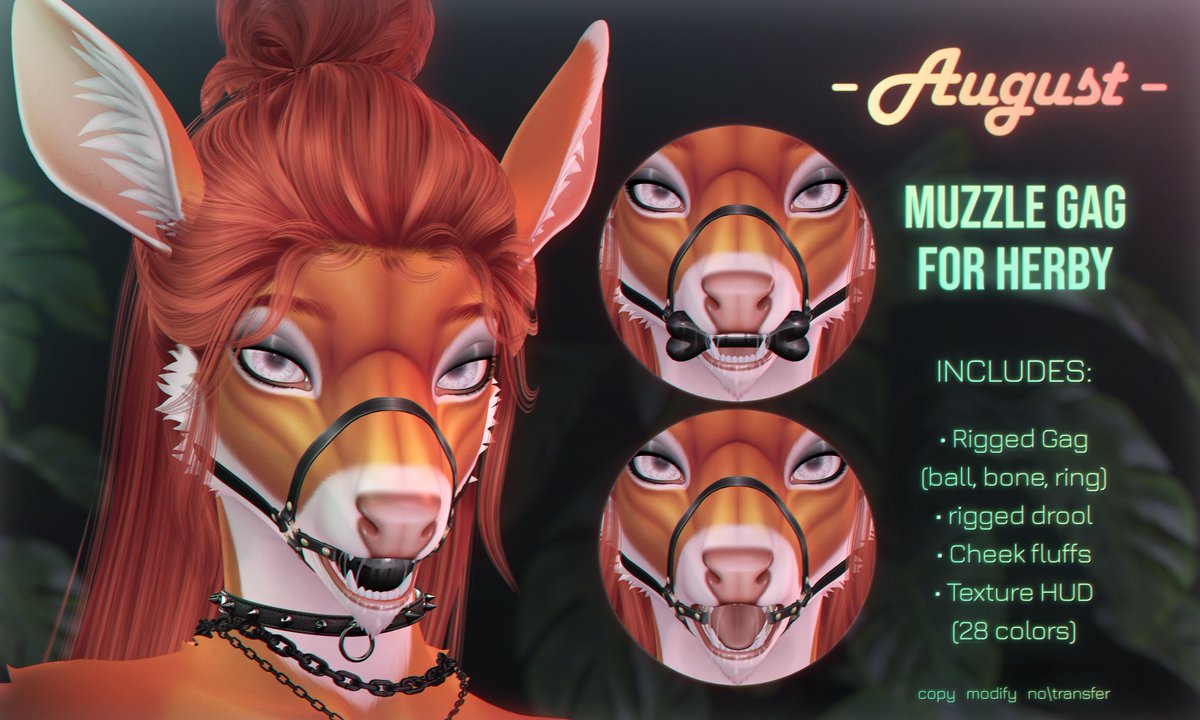 HEY! A Muzzle gag for Espen, Haru and Herby will be available very soon at the LEWD station event!

The event opens on the 20th nov at 12:00PM SLT

TP - maps.secondlife.com/secondlife/Lew…