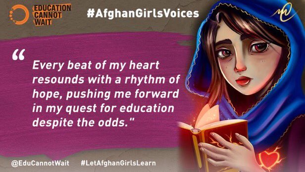 KentPage's tweet image. “Every beat of my heart resounds with a rhythm of hope, pushing me forward in my quest for #education, despite the odds.&quot; 

@EduCannotWait continues to highlight testimonies of Afghan girls whose right to #education is being denied. 

#AfghanGirlsVoices➡️bit.ly/afghangirlsvoi……