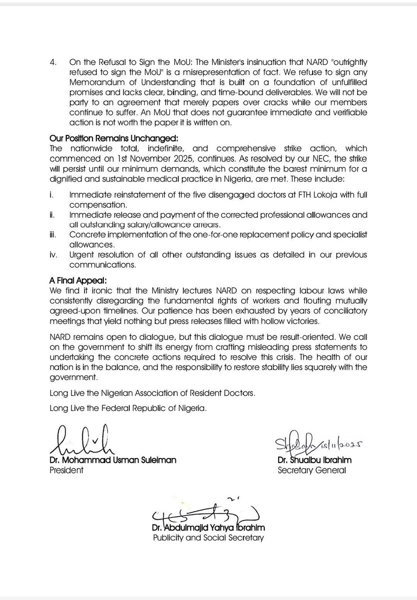 Safe work hours save Patients
Safe work hours save Doctors

Nigeria can save both Doctors and Patients

“An MoU that does not guarantee immediate and verifiable action is not worth the paper it is written on"