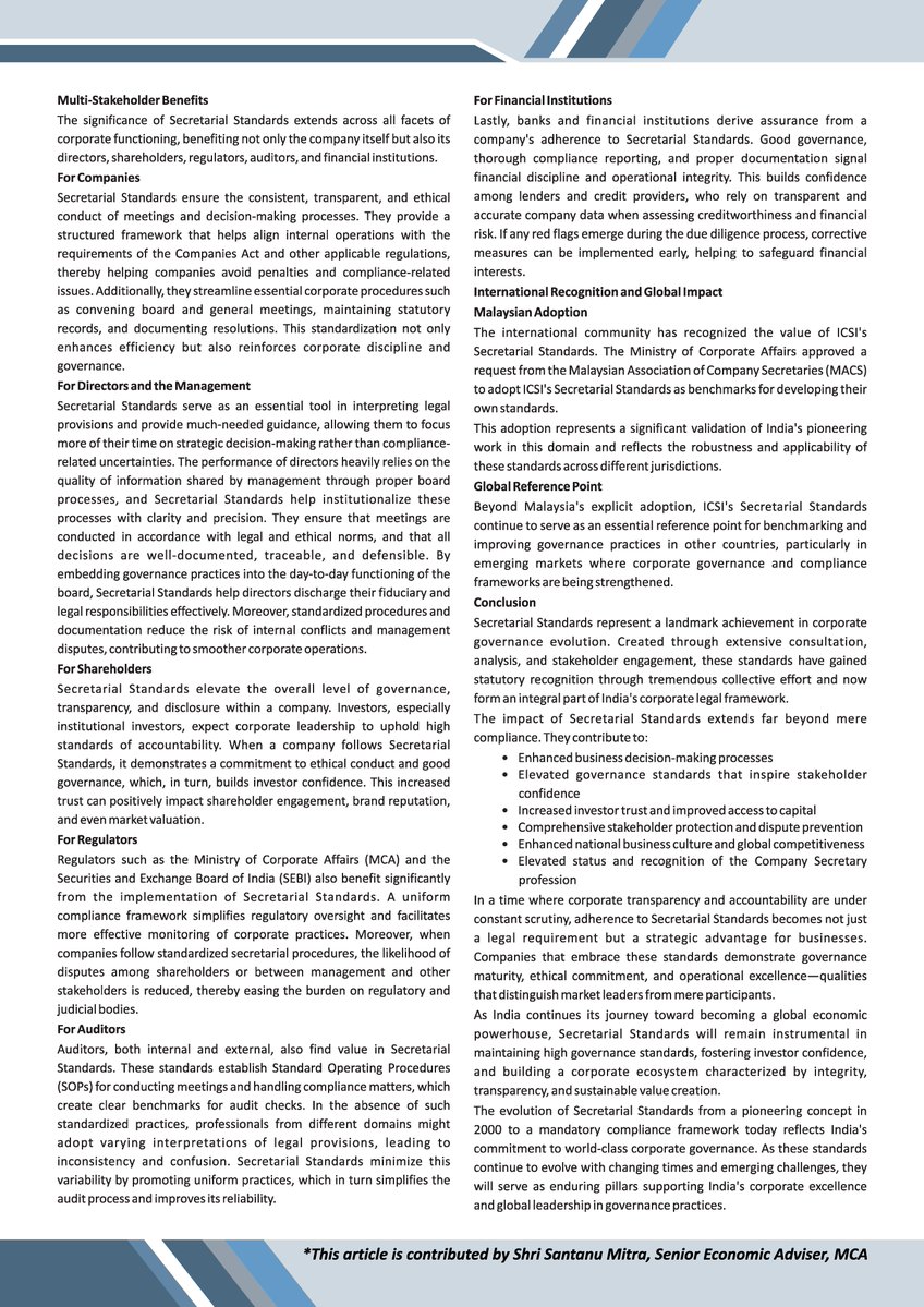 icsi_cs's tweet image. #MCA highlights the significant role and impact of #ICSI-driven #SecretarialStandards in enhancing #CorporateGovernance all across @MCA21India