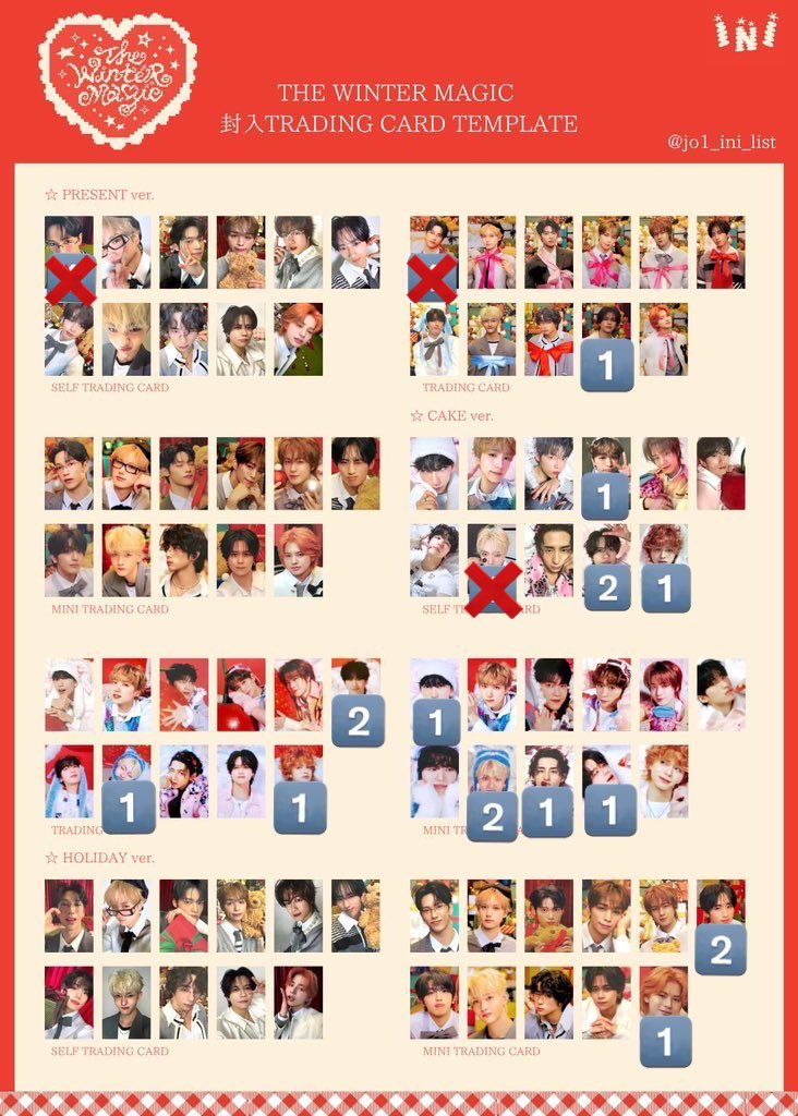 INI THE WINTER MAGIC ウィンマジ トレカ交換

【譲】画像(池﨑 後藤 許 田島 西 藤牧 松田)

【求】同種 髙塚 高塚

郵送にて交換希望🙇
お心当たりある方ご連絡お願いいたします。

#INI交換 #INI譲 #INI求　#INI_THE_WINTER_MAGIC