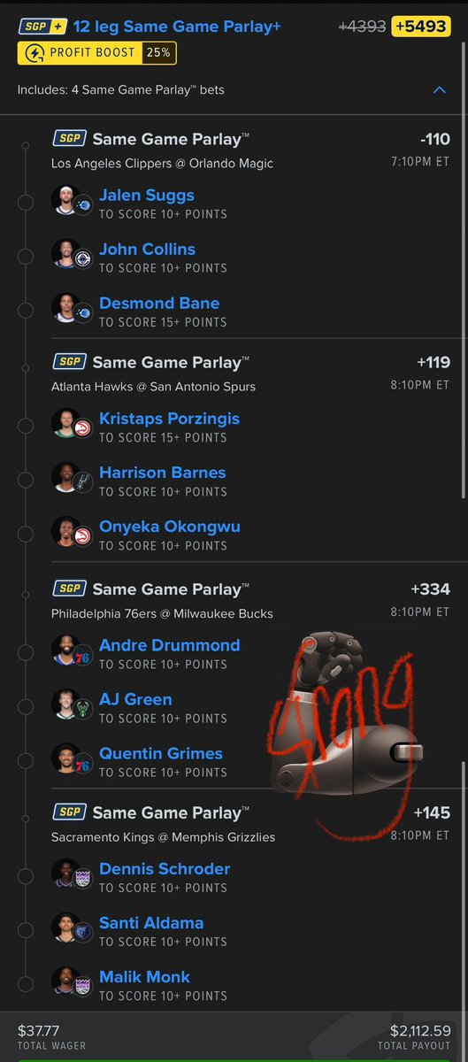 LiftsBeach's tweet photo. Let’s go back to back with these! 

I added a few more legs and odds are twice as high as yesterday. I’m going to make a 10x Cash from this alted aswell when injury reports come out. Negativity gets you blocked 🫡 

https://t.co/mpfpqbXdiT https://t.co/KlybicUAmU