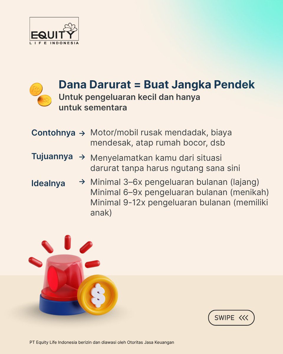 EquityLifeInd's tweet photo. Kalau udah punya dana darurat, berarti nggak perlu asuransi dong?

Eits, tunggu dulu! Keduanya sama-sama penting lho.

Swipe untuk cari tahu selengkapnya!

#EquityLifeIndonesia https://t.co/WxR7eXaJFM