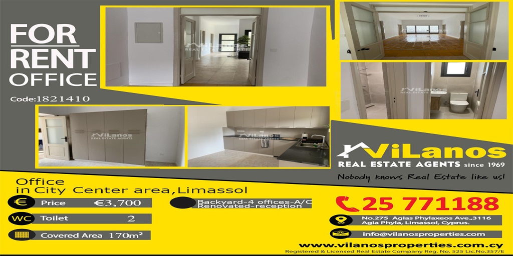VilanosAgents's tweet image. 💥For Rent Office in📍City Center,Limassol, Cyprus
💶€3,700📏Covered Area 170 SQM 📏Plot Area 230 SQM🔹Code: 1821410 ☎️Call Us On 25-771188
#cyprus #office #advertising #friday #investment #modern #design #Interior #officer #listing #new #newpost #crew #reception #fall #company