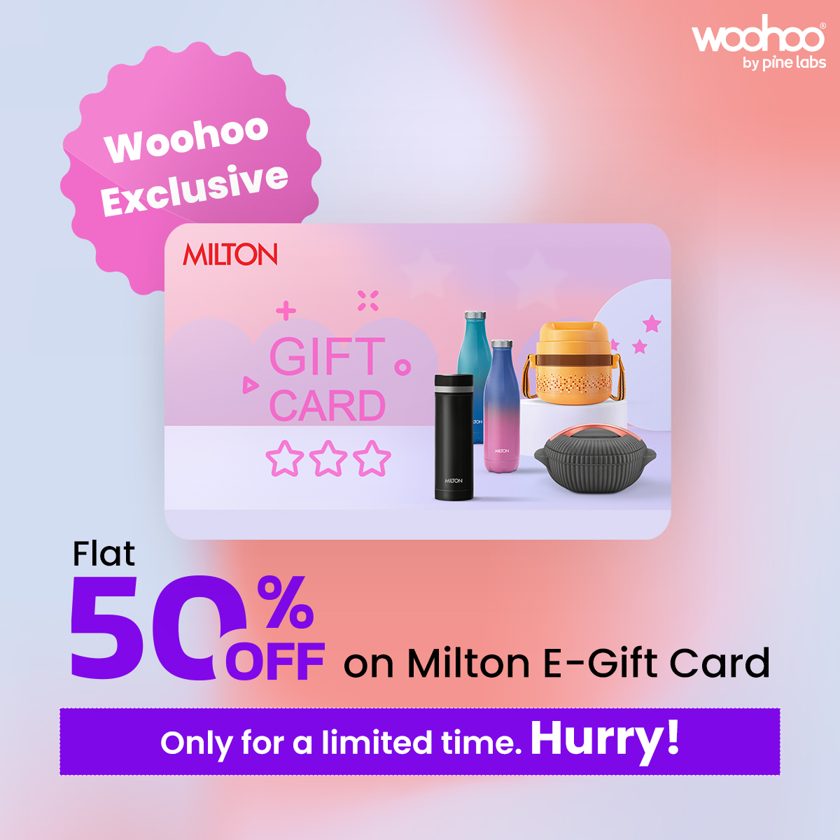 woohoogifting's tweet photo. Only on Woohoo. Get the Milton Gift Card at half the price and enjoy instant savings. Limited time.
🔗https://t.co/raWF3lGy27

#WoohooExclusive #Milton #MiltonDeals #GiftCardOffer #GiftCardSavings #BigSavings #SmartShopping #DealAlert #LimitedTimeOffer https://t.co/U25rq3jljR