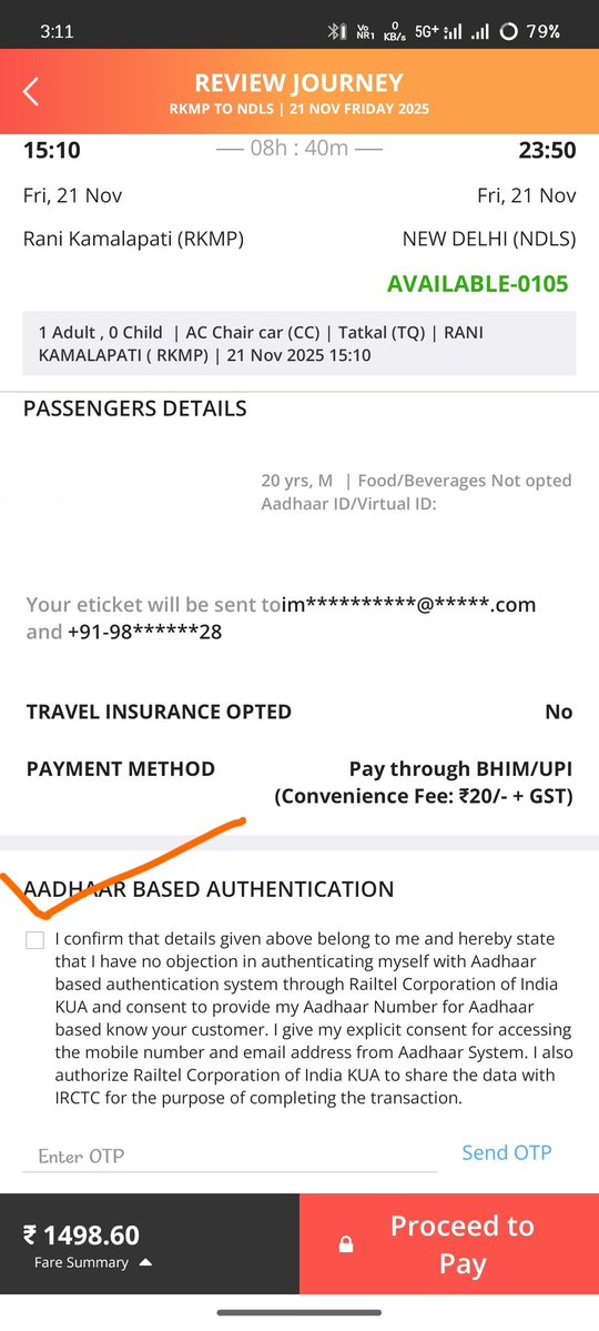 GGCJUNCTION's tweet image. 📌 #IRCTC Update:
🚨 Aadhaar-verified OTP-based booking is now enabled for Tatkal quota on trains 12001 &amp;amp; 12002 w.e.f. 17 Nov 2025.
We’ll share further updates as they become available.
#IndianRailways