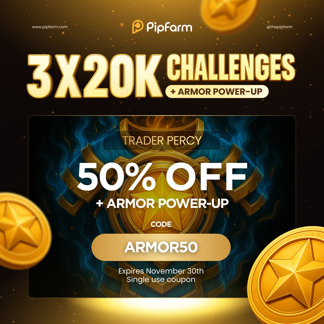 traderpercy's tweet image. 🔥 GIVEAWAY TIME! 🔥

&apos;&apos;INNOVATION IN THE INDUSTRY&quot;

PipFarm just introduced Power ups to indeed power-up your trading!!

To celebrate — PipFarm dropped a massive 50% OFF + ARMOR Power-Up on all challenges 💥
Use code: ARMOR50

And to make it even sweeter, I’m running a special…