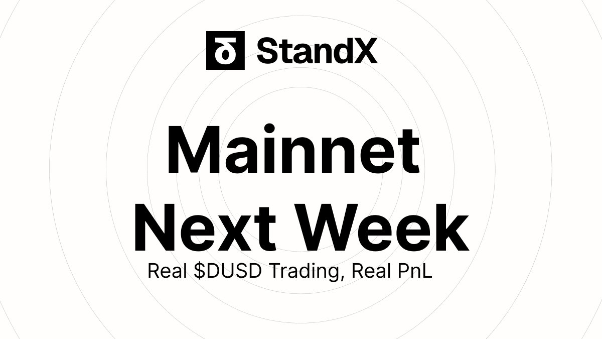 StandX_Official's tweet image. So...Wen Mainnet? 

Here’s the plan:

• Alpha Testnet closes Friday 21st Nov 6am UTC
• Open Alpha positions will be closed
• Testnet $tDUSD will be discontinued
• All Alpha Points will be locked in
 
• Mainnet opens to all users next week (exact time TBC)
• $DUSD deposits…