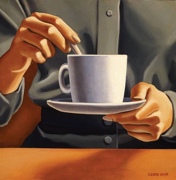 Break Time ☕
•
"Don't stir all the warmth 
out of your coffee : drink it."
 - Kate Chopin (The Awakening) 📚
•
A Cup of Coffee 
Kenton Nelson.🍂🤎🍂