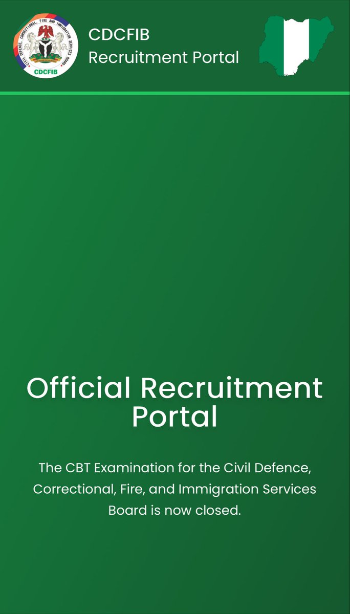 McOptimistic01's tweet photo. #2025RecruitmentUpdate

CBT Examination is now closed.

Keep following CDCFIB communication channels for updates and announcements on the next stage soon.

The public is advised to disregard any information or publication not sourced from our official CDCFIB channels. https://t.co/lwktMA91tH