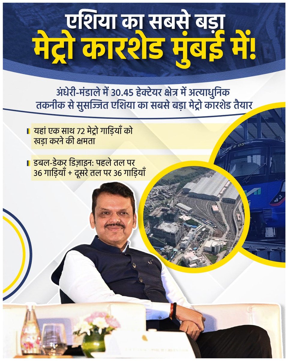 Dakshrj02's tweet image. एशिया का सबसे बड़ा मेट्रो कारशेड मुंबई को देने का श्रेय मुख्यमंत्री देवेंद्र फडणवीस जी की दूरदर्शी सोच को जाता है।
 #Dev_Fadnavis
 #BiharCM
#Agni4IsHere