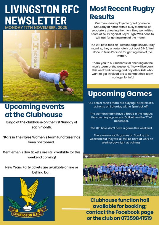 LivingstonRFC's tweet photo. Newsletter 17/11/2025 #Pitchero
https://t.co/nFfuVzqYHH https://t.co/yI410XiVzW