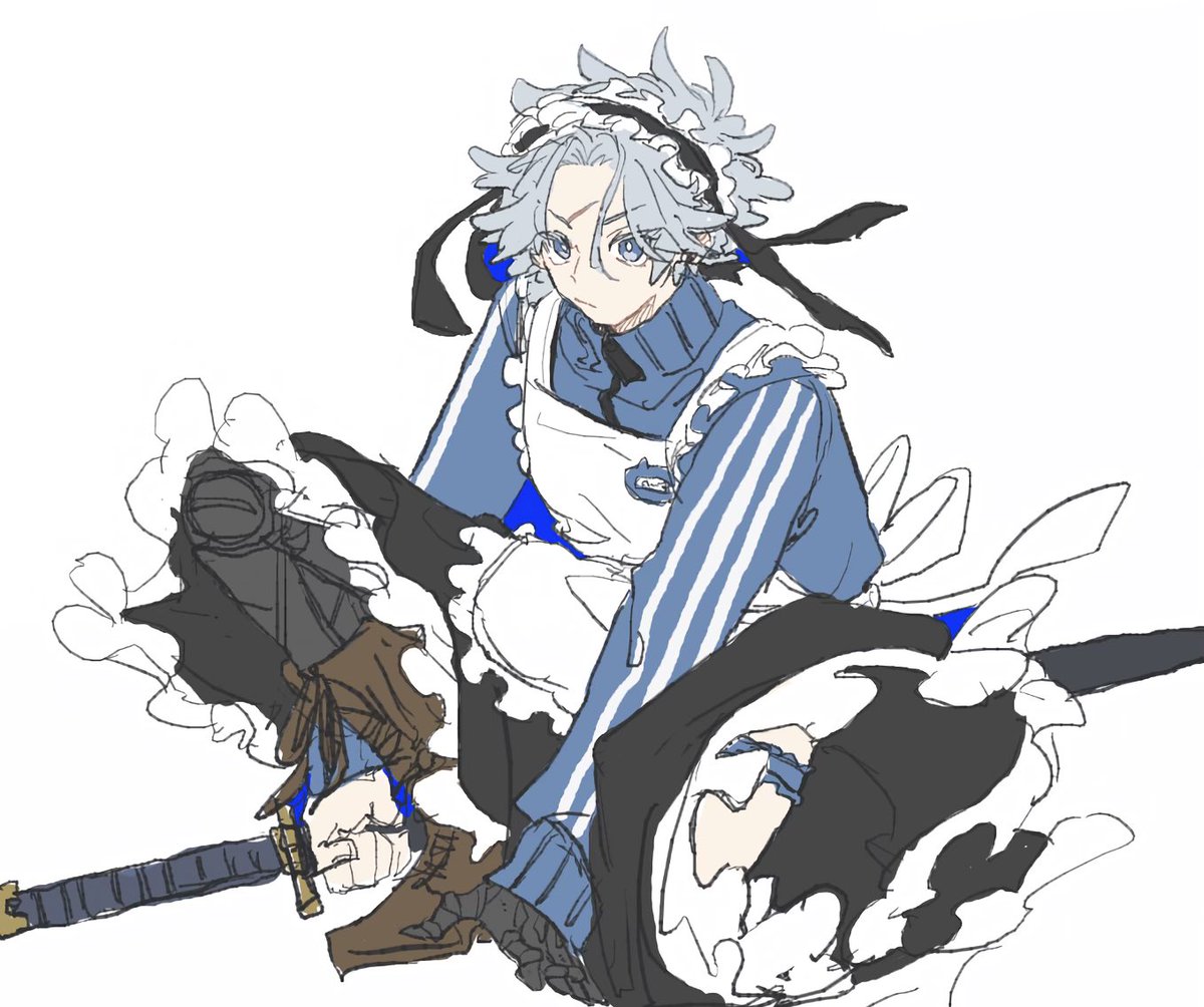 p2c_c2p's tweet image. いつかは描こうと思ってたメイド藤堂くん。女の子の服の解像度が低すぎてフリルがフリらない。