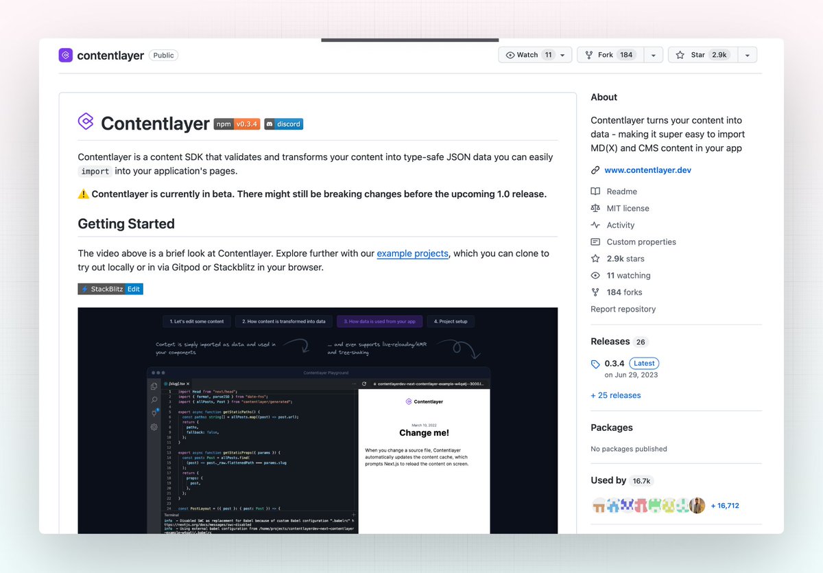 Lucy_love_AI's tweet image. 5. Content Layer

将你的内容转换为数据，使在应用程序中导入MD(X)和CMS内容变得非常简单。

🔗 github.com/contentlayerde…