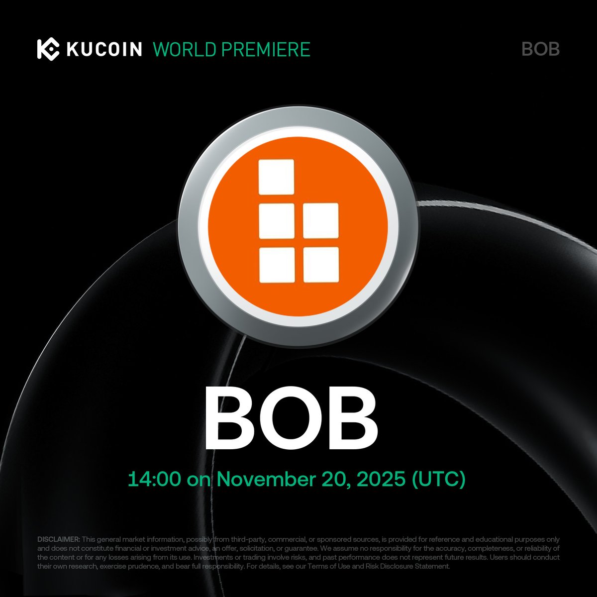 kucoincom's tweet image. 📢 World Premiere Listing: @build_on_bob $BOB is coming soon to #KuCoin!

BOB is building the gateway to Bitcoin DeFi—combining BTC security, Ethereum versatility, and ZK-powered BTC staking to deliver seamless multichain liquidity and real Bitcoin utility.

📅 Trading starts:…