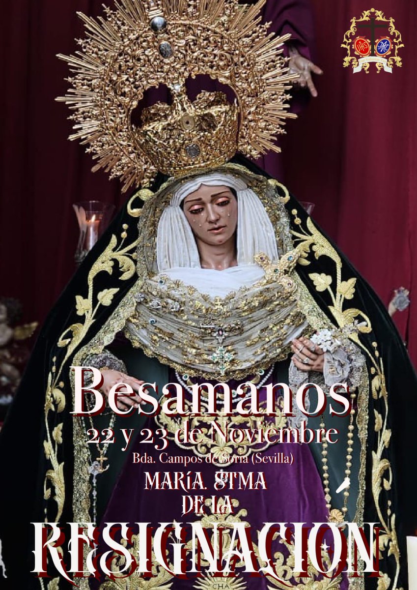 𝐁𝐄𝐒𝐀𝐌𝐀𝐍𝐎𝐒
𝐌𝐚𝐫𝛊́𝐚. 𝐒𝐭𝐦𝐚 𝐝𝐞 𝐑𝐞𝐬𝐢𝐠𝐧𝐚𝐜𝐢𝐨́𝐧.

𝑺𝒂́𝒃𝒂𝒅𝒐 𝟐𝟐 𝒅𝒆 𝟏𝟎:𝟑𝟎 𝒂 𝟏𝟒:𝟎𝟎 𝒚 𝟏𝟕:𝟎𝟎 𝒂 𝟏𝟗:𝟑𝟎
𝑫𝒐𝒎𝒊𝒏𝒈𝒐 𝟐𝟑 𝒅𝒆 𝟏𝟎:𝟑𝟎 𝒂 𝟏𝟒:𝟎𝟎.

𝑹𝒆𝒛𝒐 𝒅𝒆𝒍 𝑺𝒂𝒏𝒕𝒐 𝑹𝒐𝒔𝒂𝒓𝒊𝒐 𝑺𝒂́𝒃𝒂𝒅𝒐 𝟏𝟗:𝟑𝟎.