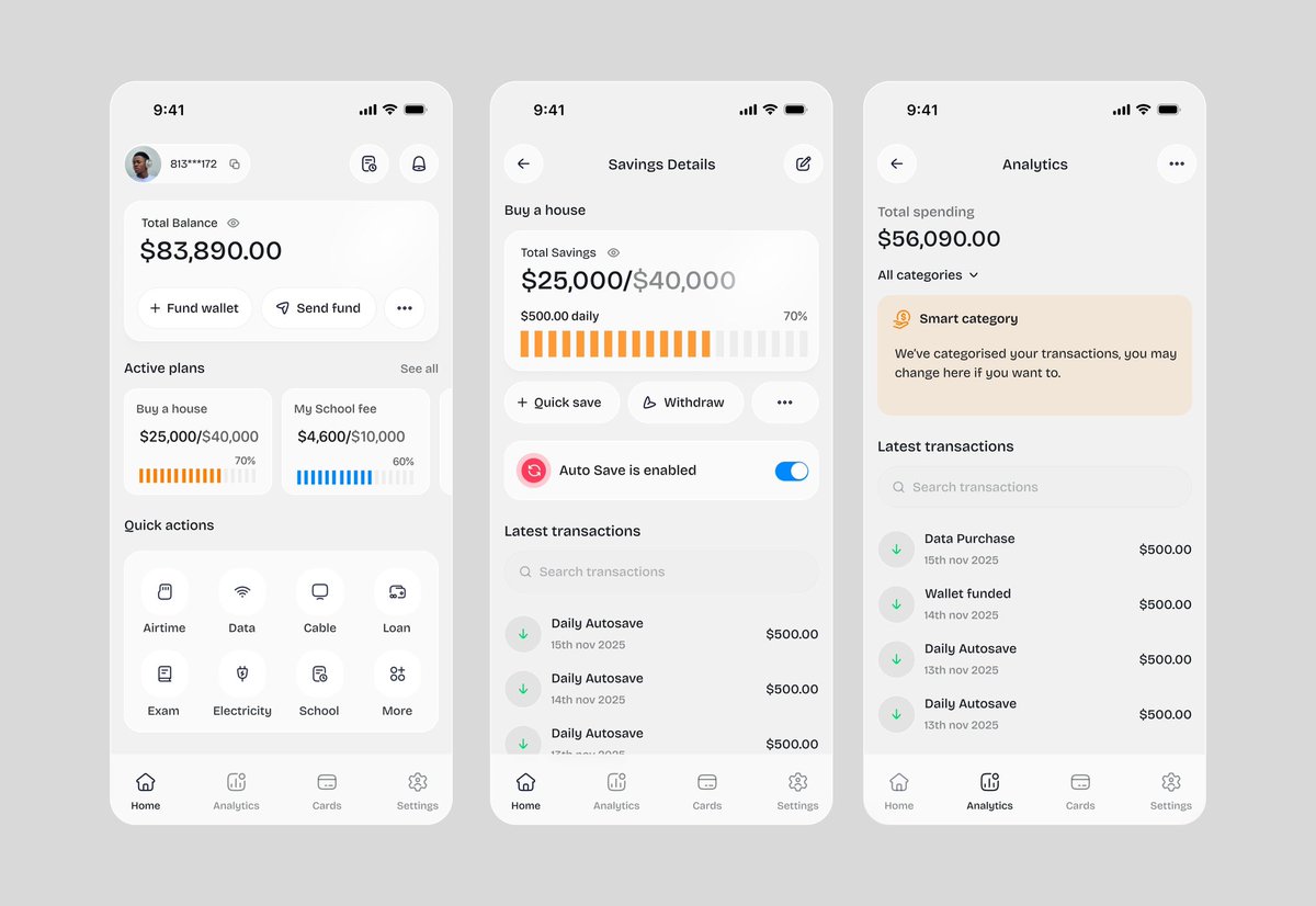 AfolabiDewale's tweet image. Ui design exploration continues… 

I added more screens to this fintech app I’m working on.