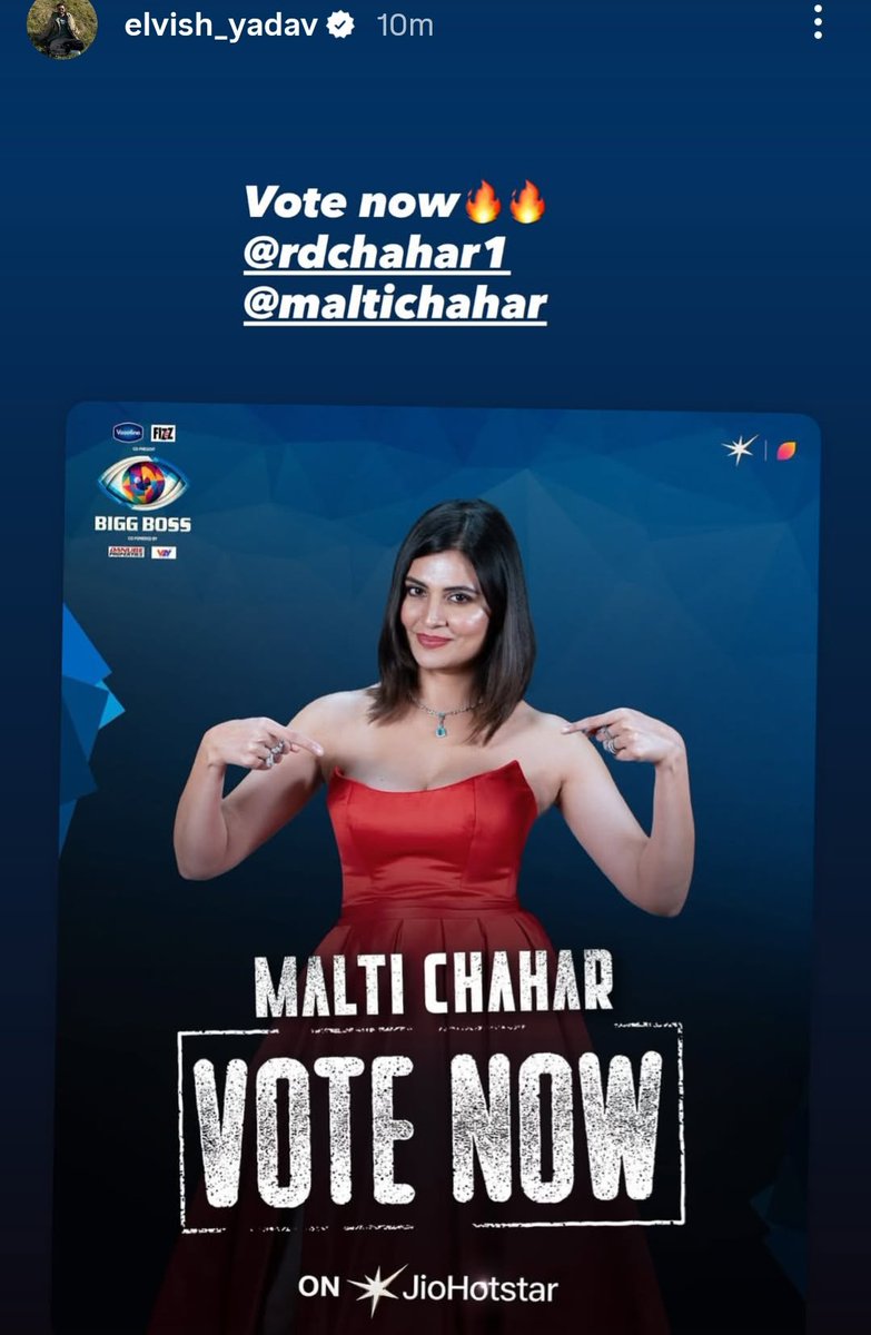 nandaamrita02's tweet photo. #ElvishYadav instagram story 🥺🔥🔥
When a wildcard who created history is supporting our girl #MaltiChahar 

Thanks Elvish for your support.🫶🏻
#BiggBoss19 https://t.co/8mZXWNOWlX