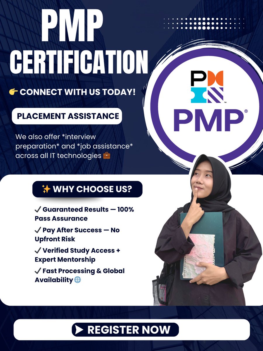 vinitmishraG's tweet image. Become PMP Certified with a 100% Passing Guarantee — and PAY After PASS! 🎉

REGISTER NOW: forms.gle/8wTrzgx3uKYebi…

Plus, get full placement assistance:

• CV &amp;amp; LinkedIn optimization
• Mock interviews
• Job opportunity support
#PMP #PMPCertification #PayAfterPass #CareerBoost