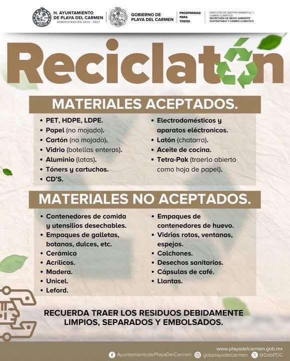 Col. Galaxia ll y Villas del Sol 

No se pierdan el #KiloVerde y #Croquetón 21 de nov de 3:00 a 6:00 de la tarde. 

No olvides preparar tus residuos reciclables o croquetas y recibe una planta a cambio. 

#PlayadelCarmen