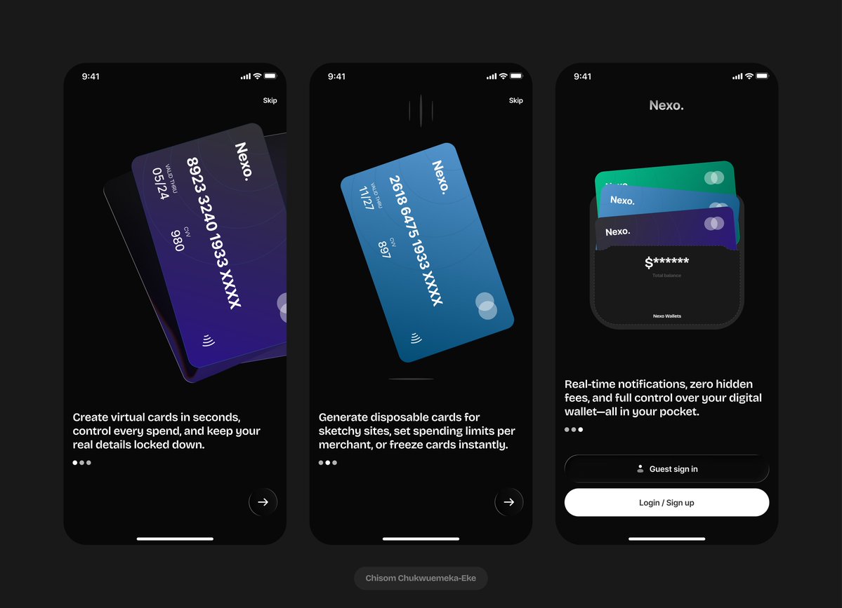 _nanasommy_'s tweet image. Welcome screens for Nexo👩🏾‍🍳