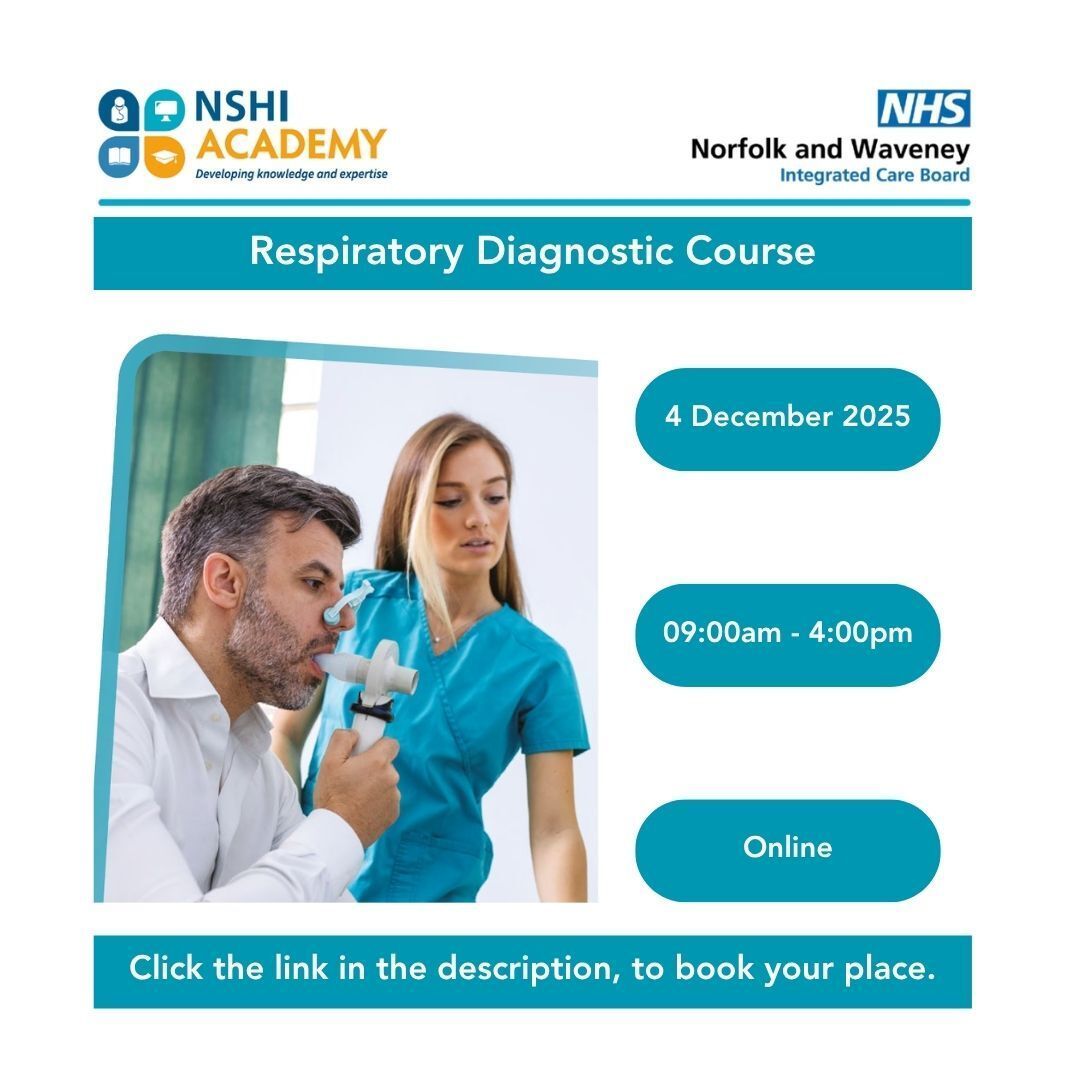 NWPCWorkforce's tweet image. Do you care for patients presenting with undiagnosed #Respiratory conditions? National Services for Health Improvement Ltd are running a study day for #NorfolkandWaveney  #GeneralPractice staff. Click here for more information: nwconnectnow.nhs.uk/icb-teams/prim…