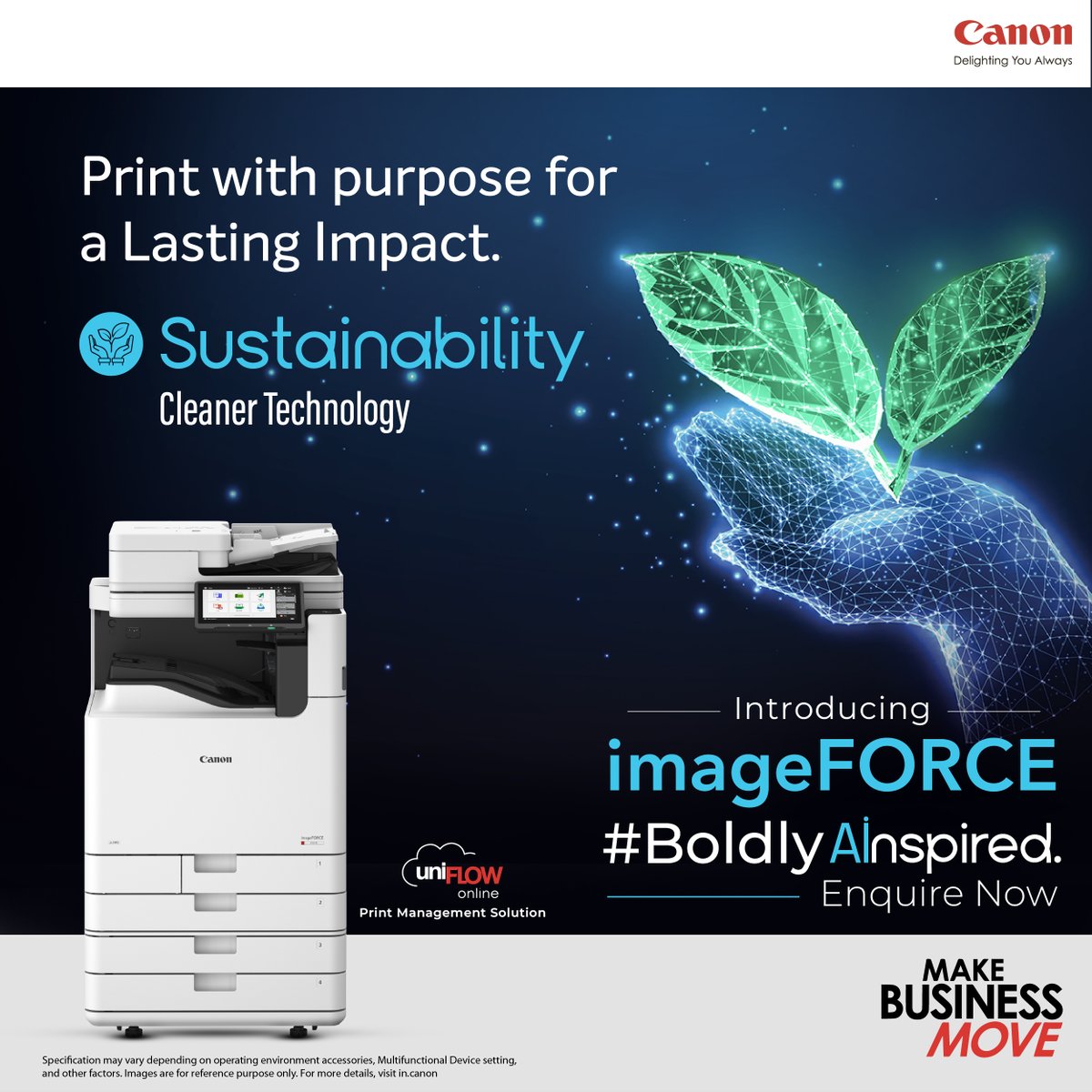Canon_India's tweet image. Introducing the third pillar of #imageFORCE —Sustainability.

📷 Print with purpose for lasting impact. Empowered by cleaner technology and smarter design, it’s built to reduce waste, conserve energy, and support a greener future for your workplace.

To know more, visit:…