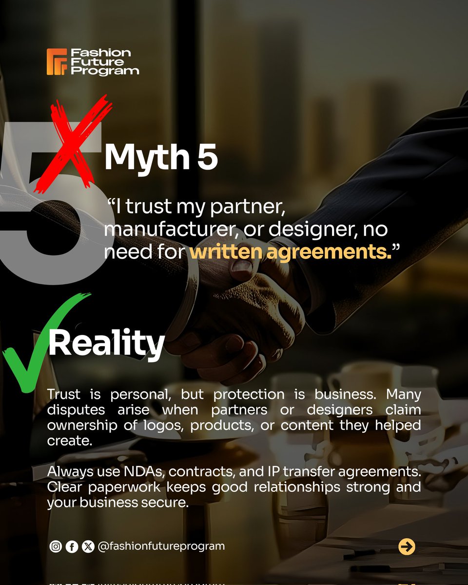 fashionfuturep's tweet image. 💬 Which IP myth surprised you most?
 🔁 Share this with another entrepreneur.

#Fashionfutureprogram #Ethnocentrique #SmallBusiness #IntellectualProperty #EntrepreneurTips #BrandProtection #IPAwarenessCampaign