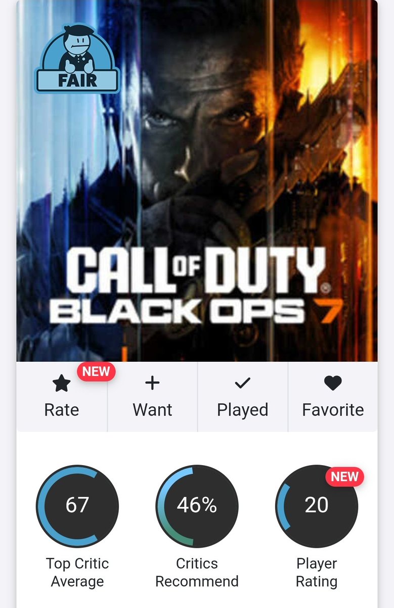 Komedias1's tweet image. Előre leszögezem nem a pontszámról van szó. A kezdeti &quot;lelkes&quot; tesztek után, a későbbi tesztek megjelenésével mélyrepülésbe kezdett a Call of Duty: Black Ops 7 összpontszáma az Opencritic-en....