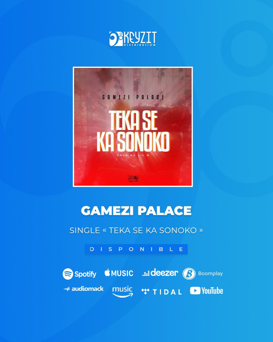 KeyzitMali's tweet image. Le single &quot;Te ka seka sonoko&quot; de l’artiste GAMEZI PALACE est maintenant disponible sur toutes les plateformes de streaming et de téléchargement légal !

🎶 fanlink.tv/GameziPalaceTe…

#GameziPalace #KeyzitDistribution #Keyzit #AfricanMajor