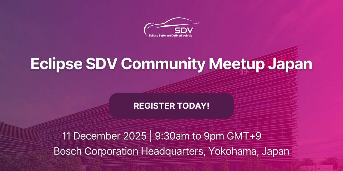 SDVeclipse's tweet image. 📆 Join us for the Eclipse SDV Community Meetup Japan on 11 December 2025, co-hosted by Bosch Group in Yokohama.

🎟️ Don’t miss out! hubs.la/Q03TJG2-0

#SDV #SoftwareDefinedVehicle #EclipseFdn #JapanMeetup
