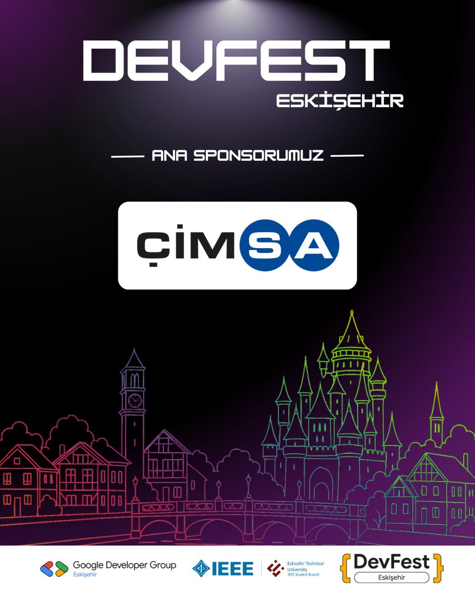 DevFest Eskişehir 2025’in Ana Sponsoru Çimsa! 🤝✨
Bu yıl teknoloji ve inovasyon dolu bir festivali, Çimsa’nın değerli desteğiyle daha da güçlü bir şekilde gerçekleştiriyoruz.

Bu iş birliği için Çimsa’ya teşekkür ederiz.🌟

#DevFestEskişehir #DevFest2025 #dfesk25