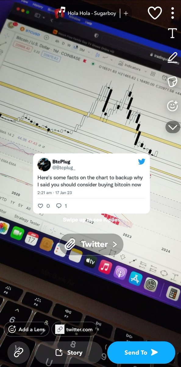Btcplug_'s tweet photo. Snapchat randomly decided to remind me of when I called the bottom for Bitcoin back in Jan 2023 😂. 

Crazy how these levels were well respected by price action. According to this, a potential bear market bottom would be around 50k to 45k level and a worse case scenario around 33k to 30k level.